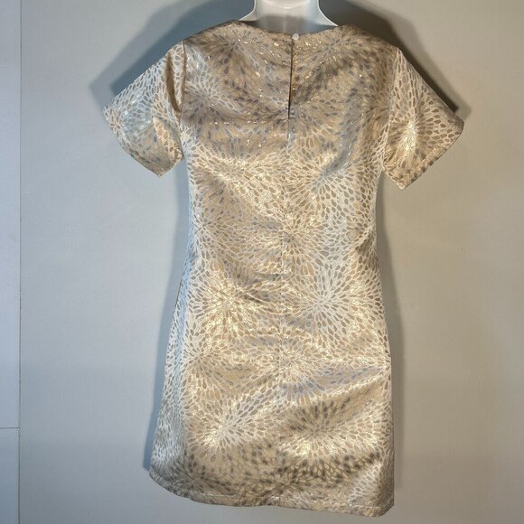 Molly Bracken Le Soir SZ S Cream & Pale Gold metallic shift dress formal mod 60s - Picture 8 of 14